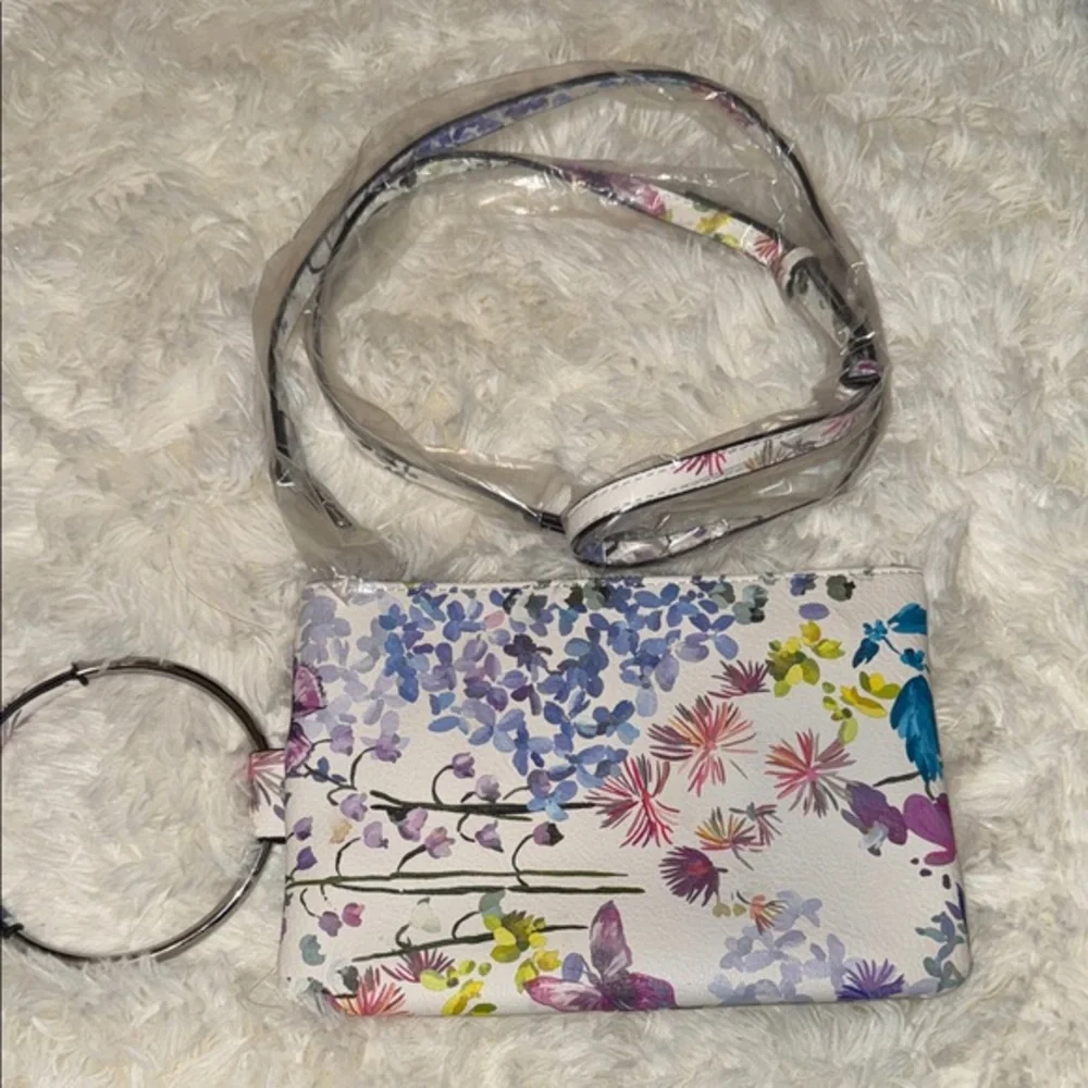 INC International Concepts White Floral Crossbody Wristlet with Ring